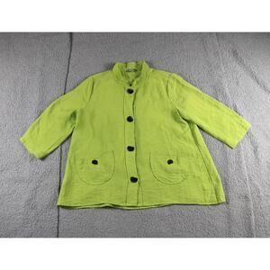 Habitat Jacket Women Small Green Swing Button Down Boho 3/4 Sleeve